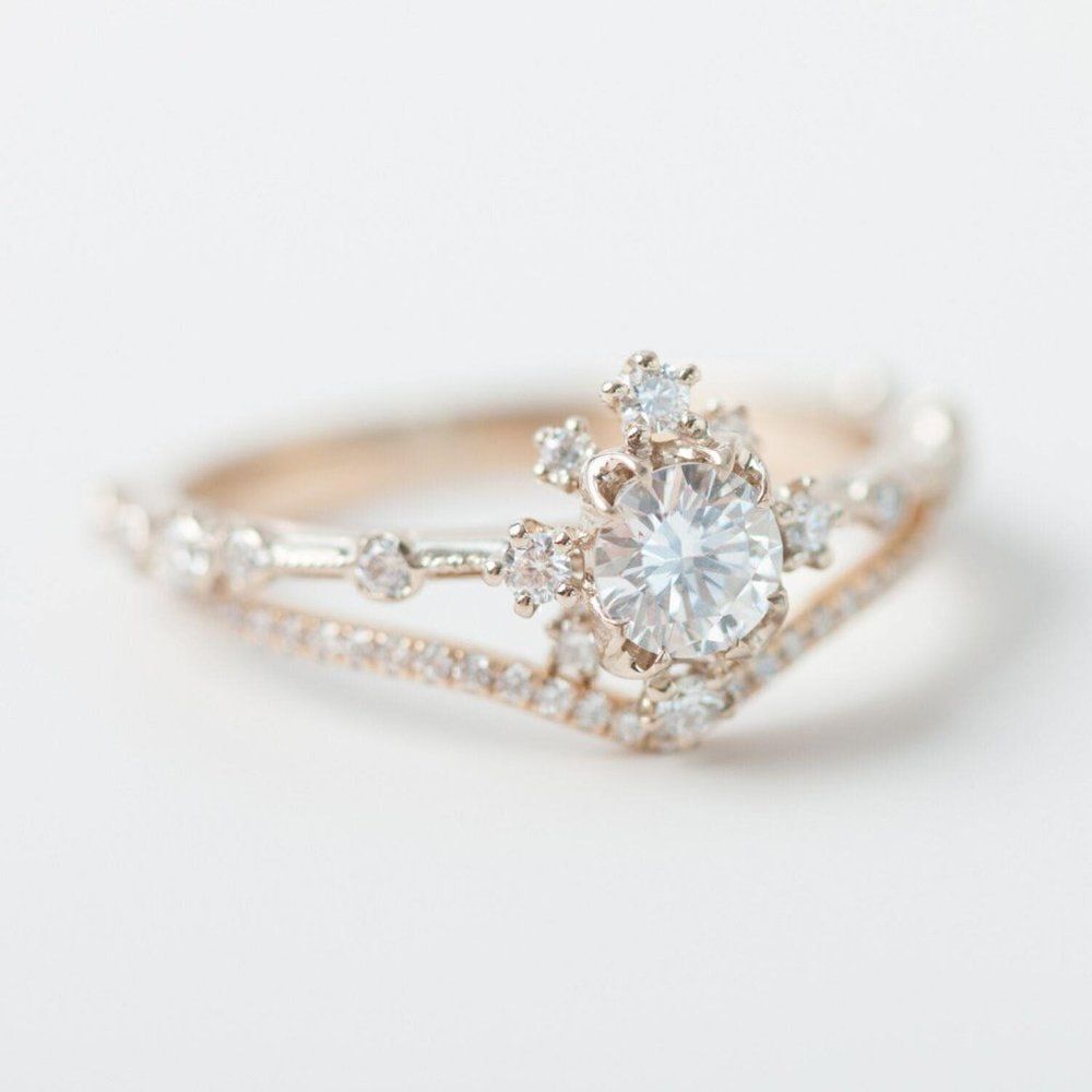 SIZE 7 925 Rose Gold Plated Snowflake Wishbone Ring